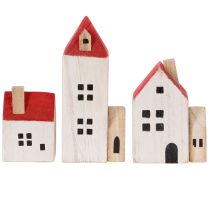 Product Deko Wooden House Set Red and White Multi-Part Winter Decoration 13 cm 6 pcs