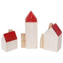 Product Deko Wooden House Set Red and White Multi-Part Winter Decoration 13 cm 6 pcs
