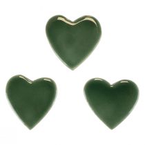 Wooden hearts decorative hearts green glossy wood 4.5cm 8pcs