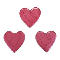 Wooden hearts decorative hearts pink shiny scattered decoration 4.5cm 8pcs