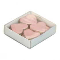 Product Wooden hearts decorative hearts light pink gloss table decoration 4.5cm 8pcs