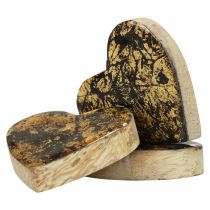 Wooden hearts decorative hearts black gold shine effect 4.5cm 8pcs