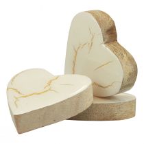 Wooden hearts decorative hearts white gold gloss crackle 4.5cm 8pcs