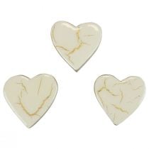 Wooden hearts decorative hearts white gold gloss crackle 4.5cm 8pcs