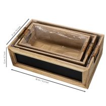 Product Set of 3 Wooden Crates with Blackboard Panels and Plastic Lining, 36 cm