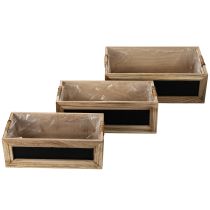 Product Set of 3 Wooden Crates with Blackboard Panels and Plastic Lining, 36 cm