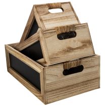 Product Set of 3 Wooden Crates with Blackboard Panels and Plastic Lining, 36 cm