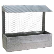 Planter box wood with tin roof and rabbit wire washed gray 38 × 13.5cm H34cm