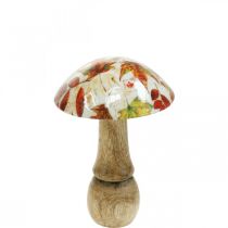 Wooden mushroom decoration autumn leaves white, colorful mushroom table decoration Ø10cm H15cm