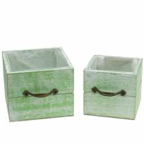 Product Planter wooden drawer light green 15x15/12x12cm set of 2