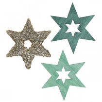 Product Scattered wood star green, glitter poinsettia mix 4cm 72pcs