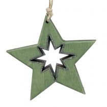 Product Wooden star with motifs Green 11cm 6pcs