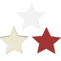 Product Scatter decoration wooden stars natural, red, white 3cm mix 72 pieces