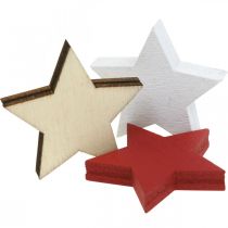 Product Scatter decoration wooden stars natural, red, white 3cm mix 72 pieces