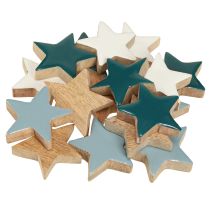 Product Wooden stars table decoration stars white blue turquoise 5cm 12 pieces