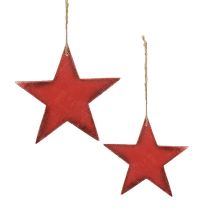 Product Wooden stars to hang 9 / 13cm red 12pcs