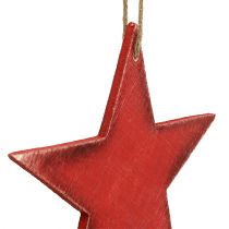 Product Wooden stars to hang 9 / 13cm red 12pcs