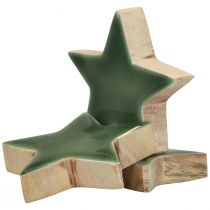 Product Wooden stars Christmas decoration scatter decoration green gloss Ø5cm 8pcs