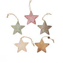 Wooden stars decorative stars for hanging vintage decoration Ø6.5cm 10pcs