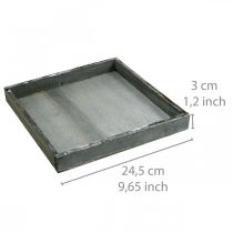 Product Tray wood square grey, white table decoration shabby chic 24.5×24.5cm 2pcs