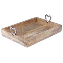 Product Wooden tray with handles Tray with hearts natural 26×20×7.5cm