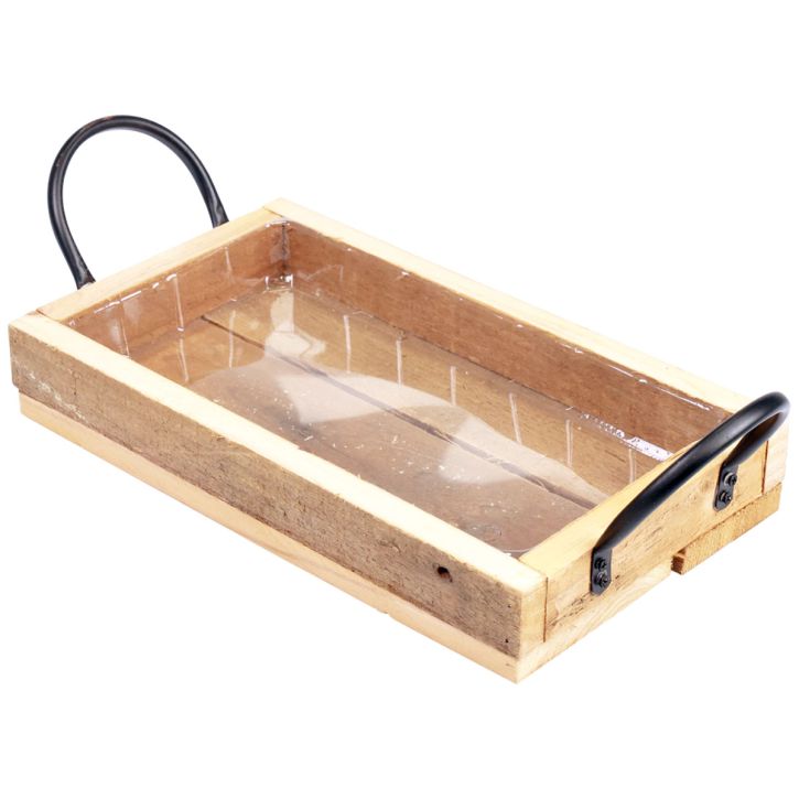 Wooden tray with handles decorative tray natural black 30×17×5cm