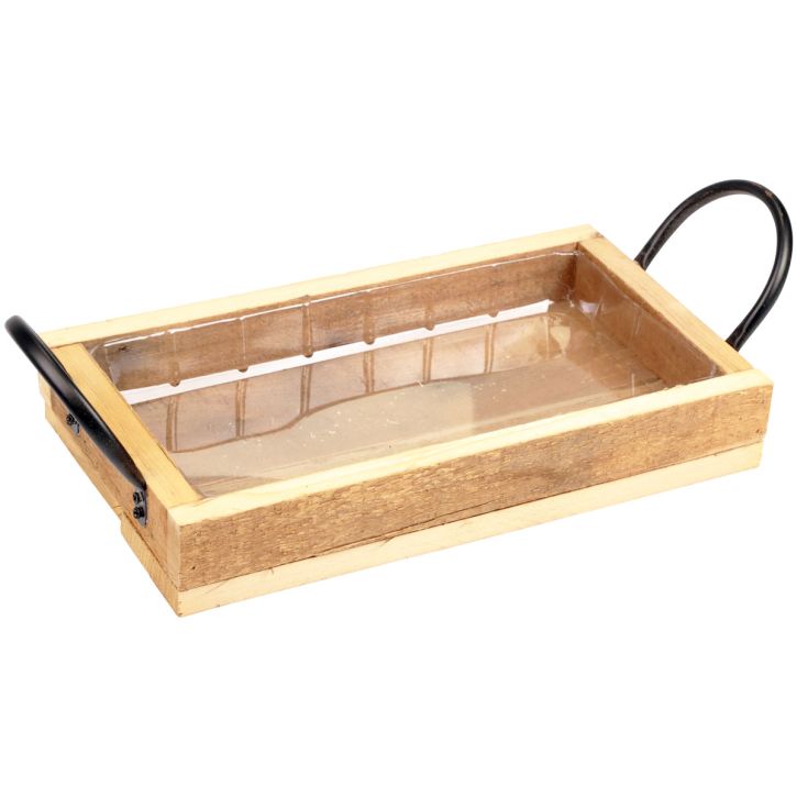 Wooden tray with handles decorative tray natural black 30×17×5cm