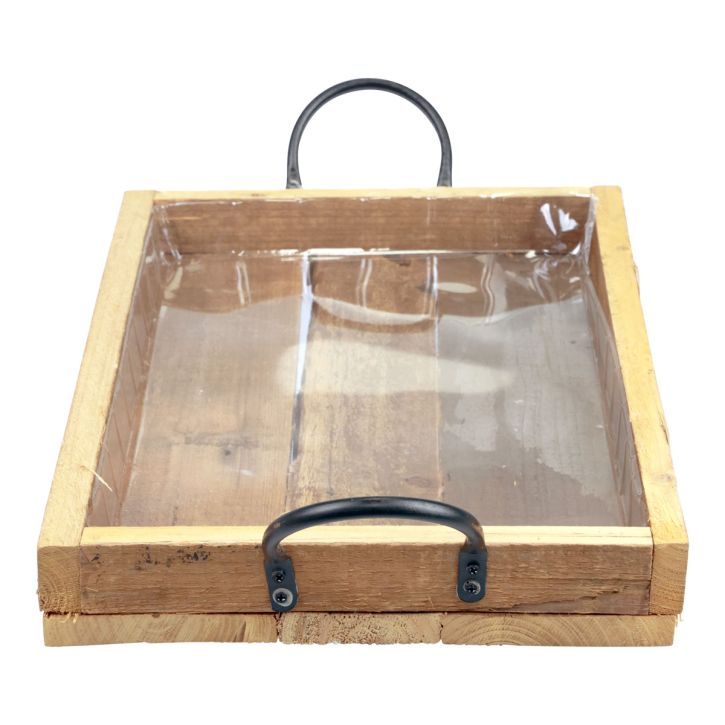 Wooden tray with handles decorative tray natural black 40×27.5×5cm