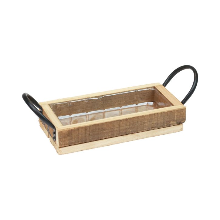 Wooden tray with handles decorative tray natural black 25×12.5×5cm