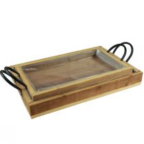 Product Wooden tray rustic tray with handles wood 40/35cm set of 2