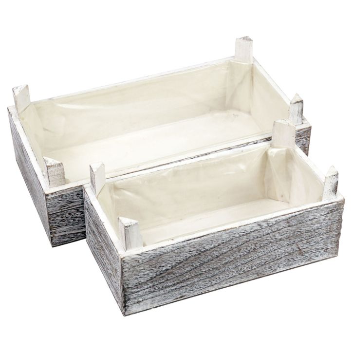 Product Rectangular wooden plant box whitened 32x17/25x13cm set of 2