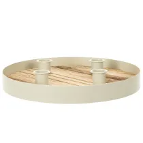 Product Candle Holder for Four Taper Candles Round Wooden Tray 25cm