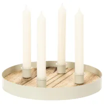 Product Candle Holder for Four Taper Candles Round Wooden Tray 25cm