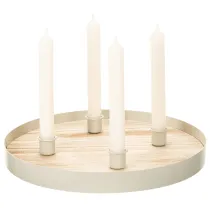 Product Round Wooden Candle Tray for Four Taper Candles, 30cm