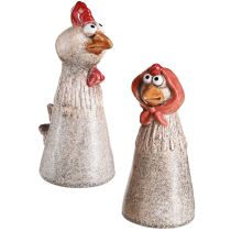 Product Ceramic Decoration Chickens Easter Rooster and Hen H20/22cm 2 pcs