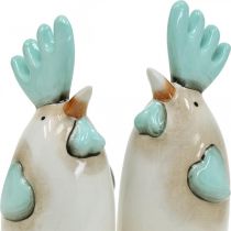 Product Ceramic Rooster Kitchen Deco Chicken White Blue Brown H14.5cm 2pcs