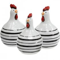 Product Decorative chicken ceramic white with black stripes round Ø 7cm H11cm 3pcs
