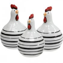 Product Decorative Chicken Ceramic White with Black Stripes Round Ø 7cm H11cm 3 pcs