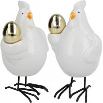 Product Decorative chicken with golden egg, Easter figure porcelain, Easter decoration hen H12cm 2pcs