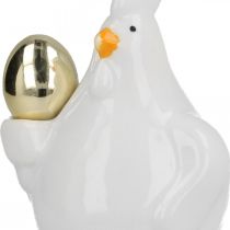 Product Decorative chicken with golden egg, Easter figure porcelain, Easter decoration hen H12cm 2pcs