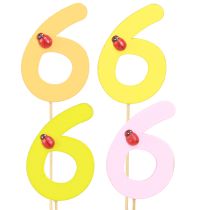 Product Anniversary number &quot;6&quot; wooden plugs colored number plugs 7 cm 16 pieces