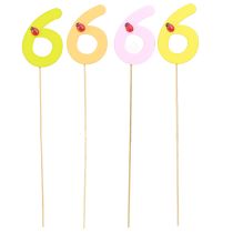 Product Anniversary number "6" wooden plugs colored number plugs 7 cm 16 pieces