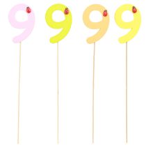 Product Anniversary number "9" on stick number plug colored wood 7.5 cm 16 pieces