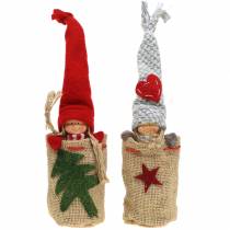 Product Christmas decoration jute sack with doll H30cm 2pcs