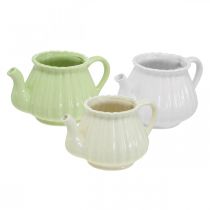 Product Decorative ceramic coffee pot, plant pot green, white, cream L19cm Ø7.5cm