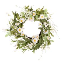 Product Artificial daisy wreath, natural look and durable, for door and wall decoration, 55cm