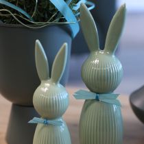Product Ceramic Easter bunny figurine in pastel green, table decoration, 22cm, 2 pieces