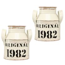 Product Jug Metal Decoration "Original 1982" Cream Rust H13cm 2pcs