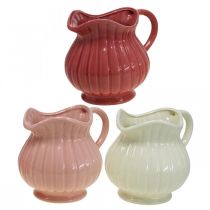 Decorative vase jug with handle ceramic white/pink/red H14.5cm 3pcs