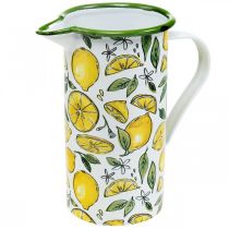 Enamel jug, Mediterranean decoration, jug with lemon pattern H19.5cm Ø9cm